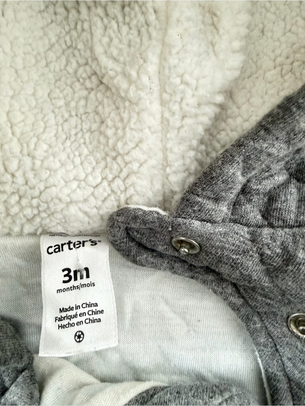Carter's Quilted Gray Hooded Footed One-Piece
